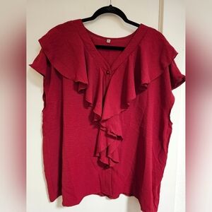 Elegant Red Ruffled Women's Top
